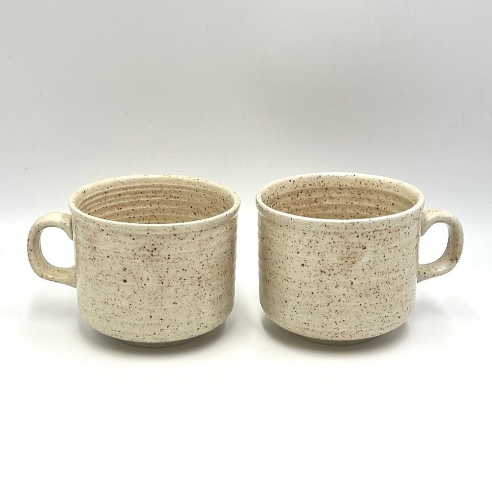 Homespun Stonecast Mugs Cups Speckled Set Of 2‎ by Churchill England 3” Rustic